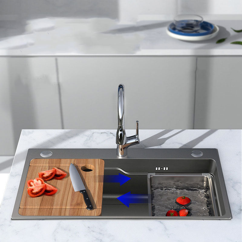 Modern Kitchen Sink Stainless Steel with Drain Assembly and Strainer Workstation Sink Clearhalo 'Home Improvement' 'home_improvement' 'home_improvement_kitchen_sinks' 'Kitchen Remodel & Kitchen Fixtures' 'Kitchen Sinks & Faucet Components' 'Kitchen Sinks' 'kitchen_sinks' 6227350