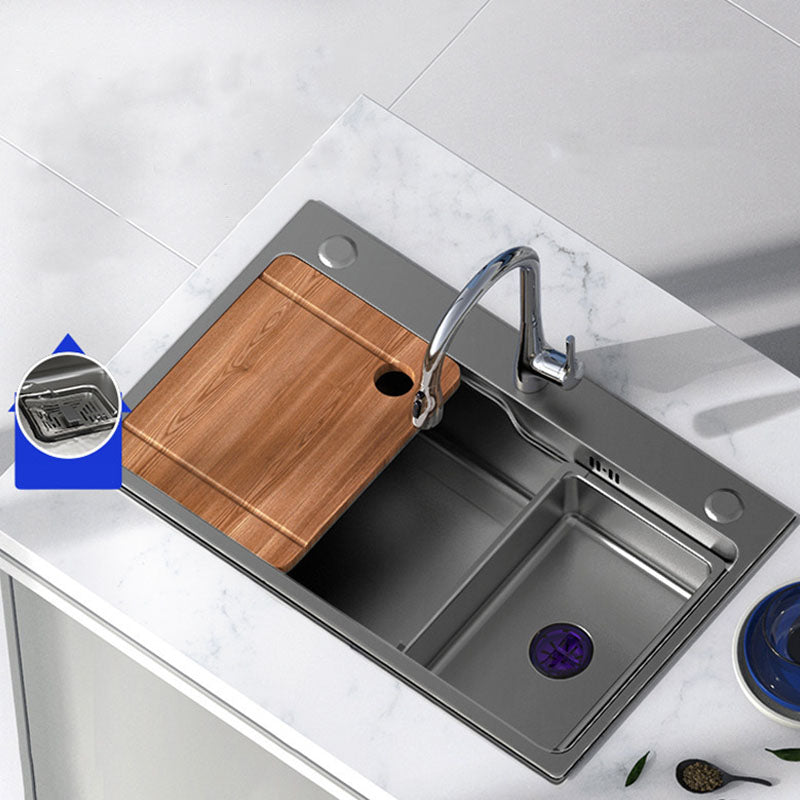 Modern Kitchen Sink Stainless Steel with Drain Assembly and Strainer Workstation Sink Clearhalo 'Home Improvement' 'home_improvement' 'home_improvement_kitchen_sinks' 'Kitchen Remodel & Kitchen Fixtures' 'Kitchen Sinks & Faucet Components' 'Kitchen Sinks' 'kitchen_sinks' 6227352