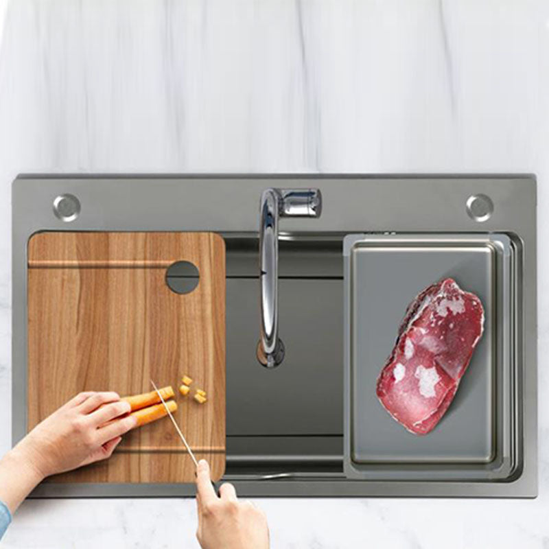 Modern Kitchen Sink Stainless Steel with Drain Assembly and Strainer Workstation Sink Clearhalo 'Home Improvement' 'home_improvement' 'home_improvement_kitchen_sinks' 'Kitchen Remodel & Kitchen Fixtures' 'Kitchen Sinks & Faucet Components' 'Kitchen Sinks' 'kitchen_sinks' 6227356