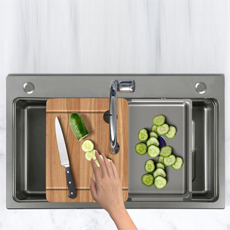 Modern Kitchen Sink Stainless Steel with Drain Assembly and Strainer Workstation Sink Clearhalo 'Home Improvement' 'home_improvement' 'home_improvement_kitchen_sinks' 'Kitchen Remodel & Kitchen Fixtures' 'Kitchen Sinks & Faucet Components' 'Kitchen Sinks' 'kitchen_sinks' 6227357