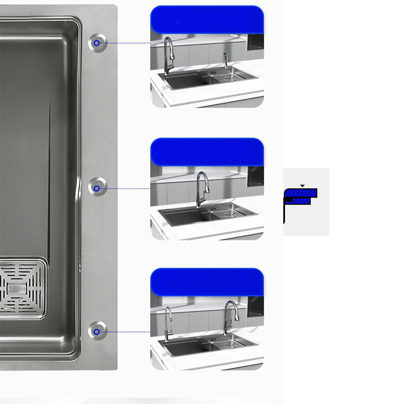 Modern Kitchen Sink Stainless Steel with Drain Assembly and Strainer Workstation Sink Clearhalo 'Home Improvement' 'home_improvement' 'home_improvement_kitchen_sinks' 'Kitchen Remodel & Kitchen Fixtures' 'Kitchen Sinks & Faucet Components' 'Kitchen Sinks' 'kitchen_sinks' 6227366