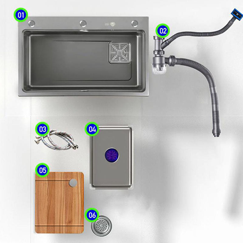 Modern Kitchen Sink Stainless Steel with Drain Assembly and Strainer Workstation Sink Clearhalo 'Home Improvement' 'home_improvement' 'home_improvement_kitchen_sinks' 'Kitchen Remodel & Kitchen Fixtures' 'Kitchen Sinks & Faucet Components' 'Kitchen Sinks' 'kitchen_sinks' 6227371
