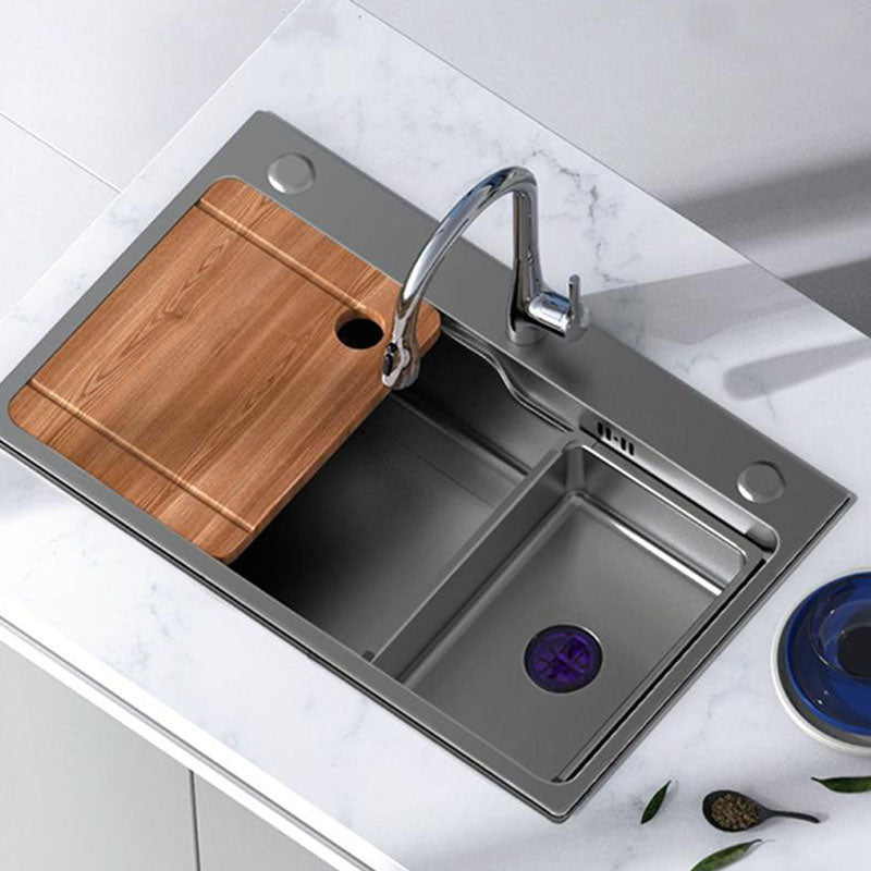 Modern Kitchen Sink Stainless Steel with Drain Assembly and Strainer Workstation Sink Clearhalo 'Home Improvement' 'home_improvement' 'home_improvement_kitchen_sinks' 'Kitchen Remodel & Kitchen Fixtures' 'Kitchen Sinks & Faucet Components' 'Kitchen Sinks' 'kitchen_sinks' 6227372