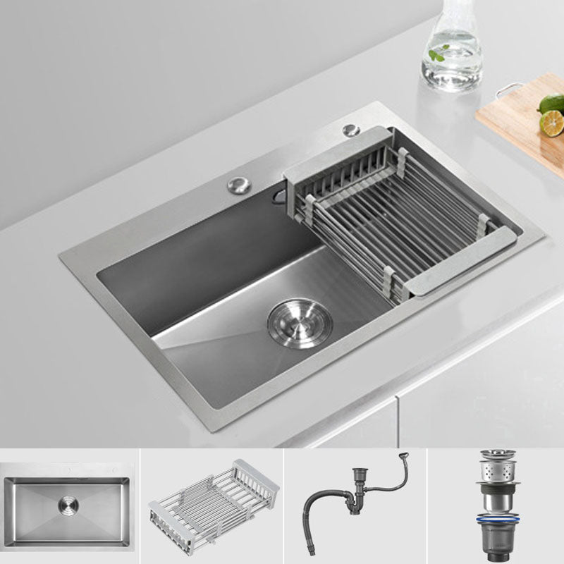Modern Kitchen Sink Stainless Steel with Drain Assembly and Strainer Workstation Sink Silver Clearhalo 'Home Improvement' 'home_improvement' 'home_improvement_kitchen_sinks' 'Kitchen Remodel & Kitchen Fixtures' 'Kitchen Sinks & Faucet Components' 'Kitchen Sinks' 'kitchen_sinks' 6227374