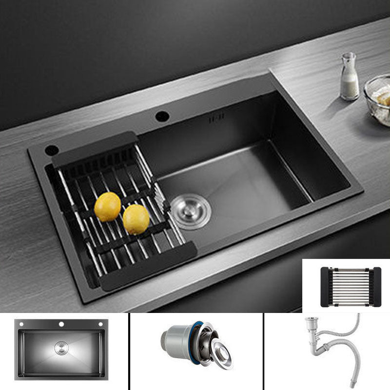 Modern Kitchen Sink Stainless Steel with Drain Assembly and Strainer Workstation Sink Black Clearhalo 'Home Improvement' 'home_improvement' 'home_improvement_kitchen_sinks' 'Kitchen Remodel & Kitchen Fixtures' 'Kitchen Sinks & Faucet Components' 'Kitchen Sinks' 'kitchen_sinks' 6227375