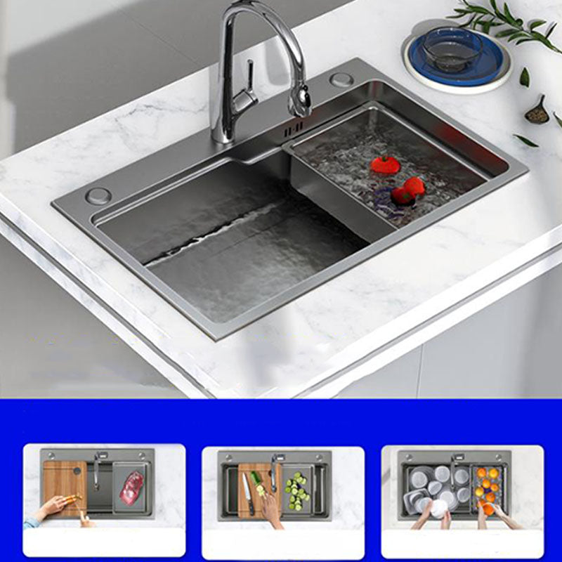 Modern Kitchen Sink Stainless Steel with Drain Assembly and Strainer Workstation Sink Clearhalo 'Home Improvement' 'home_improvement' 'home_improvement_kitchen_sinks' 'Kitchen Remodel & Kitchen Fixtures' 'Kitchen Sinks & Faucet Components' 'Kitchen Sinks' 'kitchen_sinks' 6227376