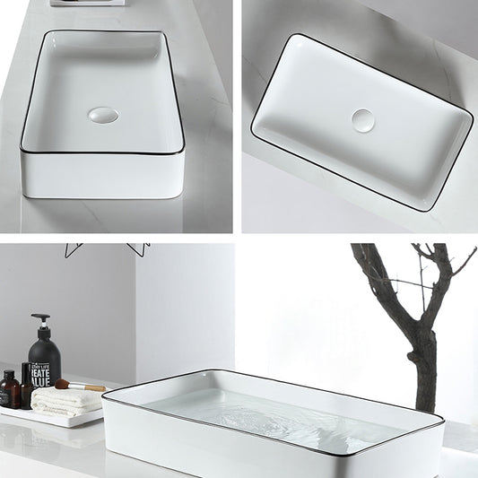 Modern Bathroom Sink Pop-Up Drain Porcelain Rectangular Vessel Sink Clearhalo 'Bathroom Remodel & Bathroom Fixtures' 'Bathroom Sinks & Faucet Components' 'Bathroom Sinks' 'bathroom_sink' 'Home Improvement' 'home_improvement' 'home_improvement_bathroom_sink' 6227651