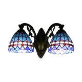 8.5"/11" High Dome-Shaped Wall Mount Light Tiffany Style Stained Glass 2 Lights Wall Sconce Light Fixture in Blue Clearhalo 'Industrial' 'Middle century wall lights' 'Tiffany wall lights' 'Tiffany' 'Wall Lamps & Sconces' 'Wall Lights' Lighting' 62302
