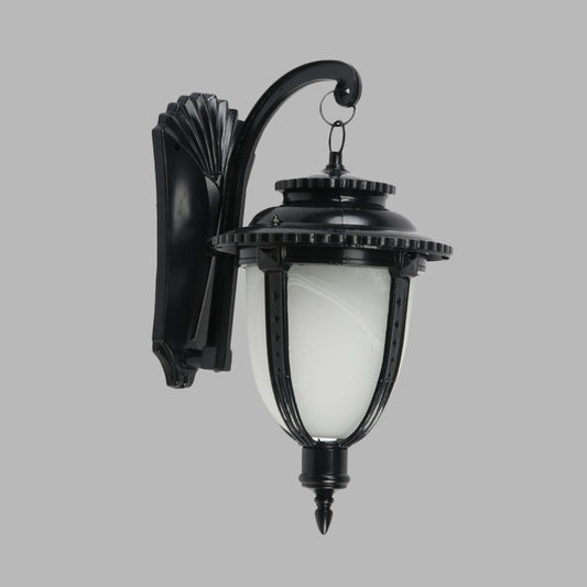 1 Bulb Urn Shape Sconce Lighting Country Black/Bronze White Glass Weather-Resistant Wall Lamp Fixture Clearhalo 'Wall Lamps & Sconces' 'Wall Lights' Lighting' 623774
