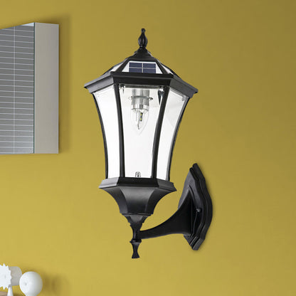 Hexagonal Corridor Wall Lighting Farmhouse Clear Glass 1 Bulb Black Solar Energy Wall Lamp Sconce Black Clearhalo 'Wall Lamps & Sconces' 'Wall Lights' Lighting' 623828