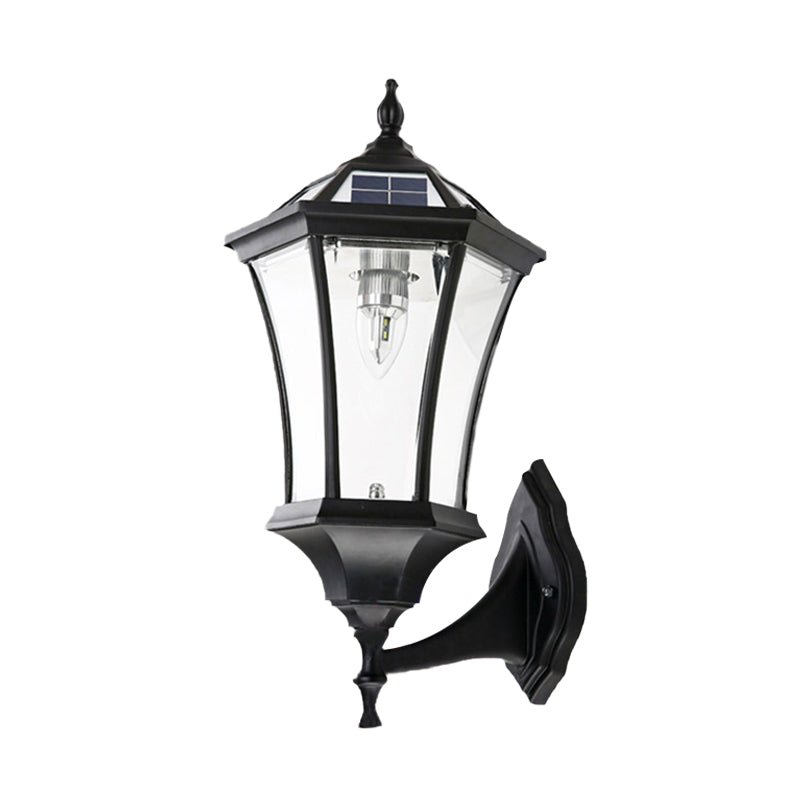 Hexagonal Corridor Wall Lighting Farmhouse Clear Glass 1 Bulb Black Solar Energy Wall Lamp Sconce Clearhalo 'Wall Lamps & Sconces' 'Wall Lights' Lighting' 623830