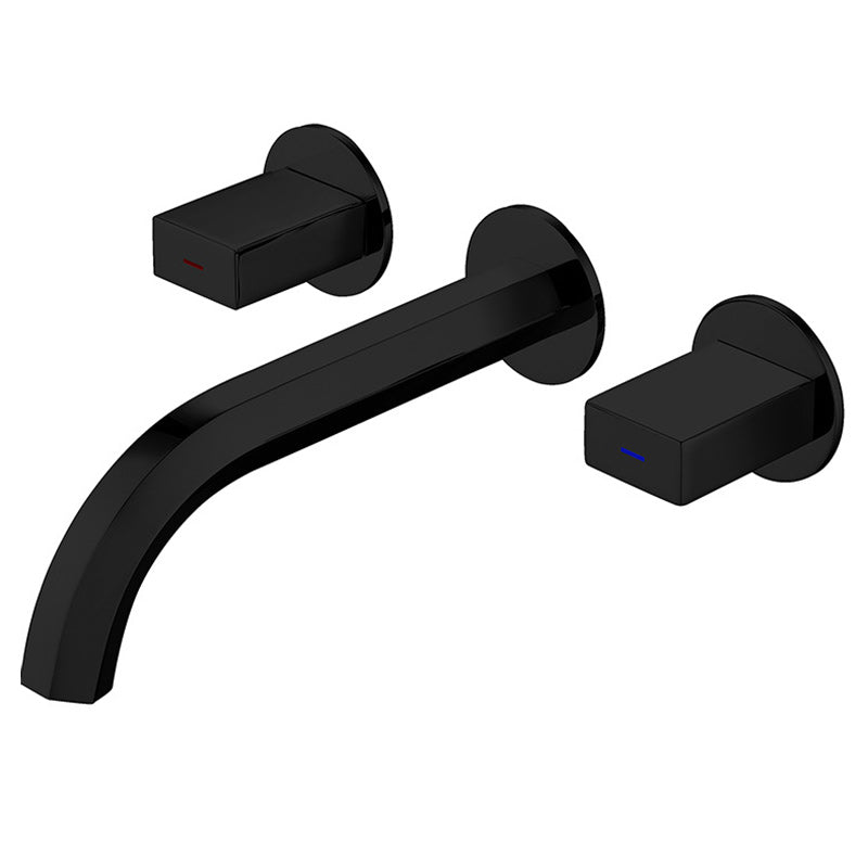 Light Luxury Wall Mounted Bathroom Faucet Double Handles Vessel Faucet Black Clearhalo 'Bathroom Remodel & Bathroom Fixtures' 'Bathroom Sink Faucets' 'Bathroom Sinks & Faucet Components' 'bathroom_sink_faucets' 'Home Improvement' 'home_improvement' 'home_improvement_bathroom_sink_faucets' 6238886