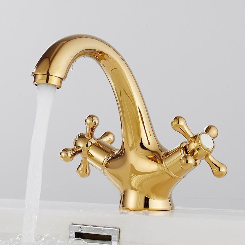 Centerset Lavatory Faucet One Hole Bathroom Faucet with 2 Cross Handles Clearhalo 'Bathroom Remodel & Bathroom Fixtures' 'Bathroom Sink Faucets' 'Bathroom Sinks & Faucet Components' 'bathroom_sink_faucets' 'Home Improvement' 'home_improvement' 'home_improvement_bathroom_sink_faucets' 6238916