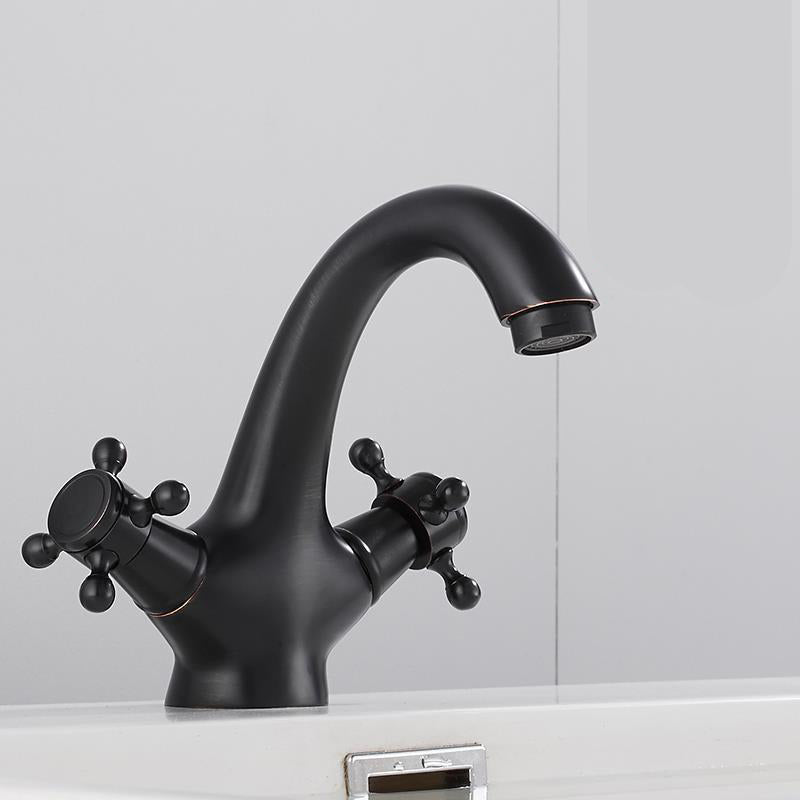 Centerset Lavatory Faucet One Hole Bathroom Faucet with 2 Cross Handles Black Clearhalo 'Bathroom Remodel & Bathroom Fixtures' 'Bathroom Sink Faucets' 'Bathroom Sinks & Faucet Components' 'bathroom_sink_faucets' 'Home Improvement' 'home_improvement' 'home_improvement_bathroom_sink_faucets' 6238917
