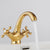 Centerset Lavatory Faucet One Hole Bathroom Faucet with 2 Cross Handles Gold Clearhalo 'Bathroom Remodel & Bathroom Fixtures' 'Bathroom Sink Faucets' 'Bathroom Sinks & Faucet Components' 'bathroom_sink_faucets' 'Home Improvement' 'home_improvement' 'home_improvement_bathroom_sink_faucets' 6238918