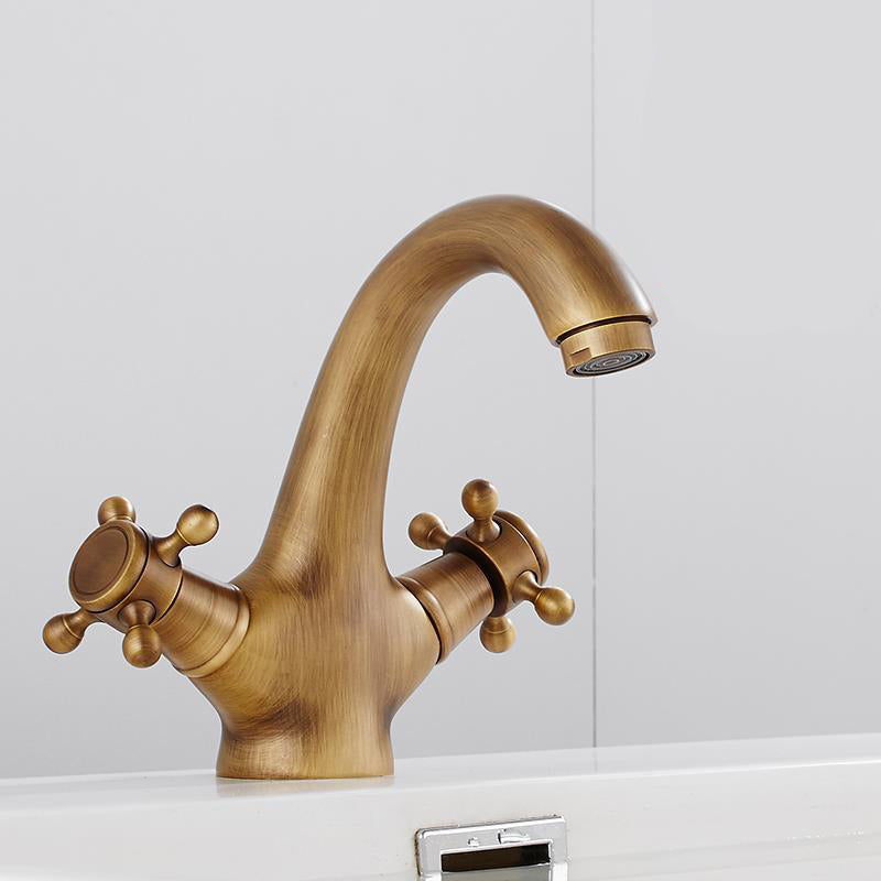 Centerset Lavatory Faucet One Hole Bathroom Faucet with 2 Cross Handles Bronze Clearhalo 'Bathroom Remodel & Bathroom Fixtures' 'Bathroom Sink Faucets' 'Bathroom Sinks & Faucet Components' 'bathroom_sink_faucets' 'Home Improvement' 'home_improvement' 'home_improvement_bathroom_sink_faucets' 6238919