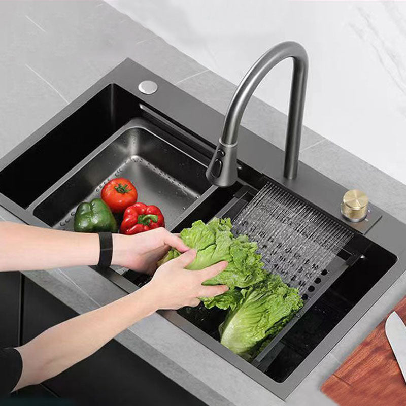 Modern Kitchen Sink Stainless Steel with Accessories Faucet Cutting-Board Prep Station Clearhalo 'Home Improvement' 'home_improvement' 'home_improvement_kitchen_sinks' 'Kitchen Remodel & Kitchen Fixtures' 'Kitchen Sinks & Faucet Components' 'Kitchen Sinks' 'kitchen_sinks' 6239097