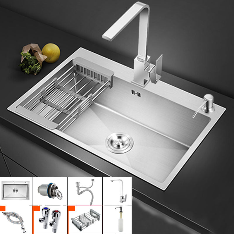 Classic Kitchen Sink Stainless Steel Friction Resistant Kitchen Sink with Drain Assembly Sink with Faucet Square Faucet Clearhalo 'Home Improvement' 'home_improvement' 'home_improvement_kitchen_sinks' 'Kitchen Remodel & Kitchen Fixtures' 'Kitchen Sinks & Faucet Components' 'Kitchen Sinks' 'kitchen_sinks' 6239172