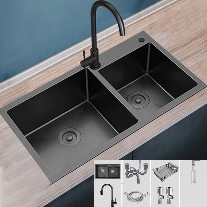 Modern Workstation Stainless Steel with Basket Strainer and Faucet Kitchen Sink 31"L x 17"W x 9"H Sink with Faucet Clearhalo 'Home Improvement' 'home_improvement' 'home_improvement_kitchen_sinks' 'Kitchen Remodel & Kitchen Fixtures' 'Kitchen Sinks & Faucet Components' 'Kitchen Sinks' 'kitchen_sinks' 6239191