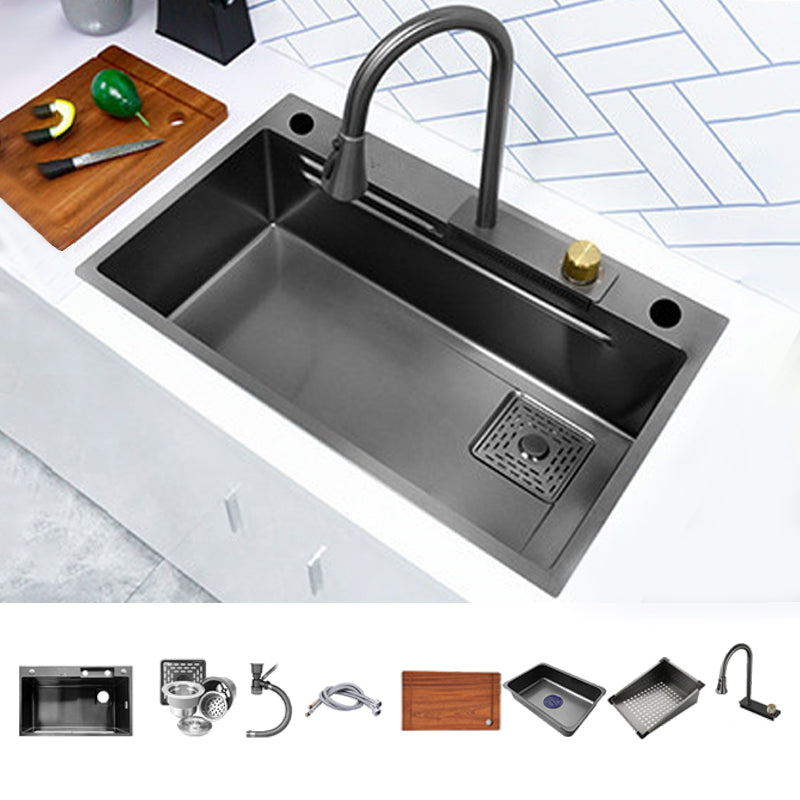 Contemporary Kitchen Sink Stainless Steel Friction Resistant Kitchen Sink with Faucet 27"L x 18"W x 8"H Sink with Faucet Pull Out Faucet Clearhalo 'Home Improvement' 'home_improvement' 'home_improvement_kitchen_sinks' 'Kitchen Remodel & Kitchen Fixtures' 'Kitchen Sinks & Faucet Components' 'Kitchen Sinks' 'kitchen_sinks' 6239237