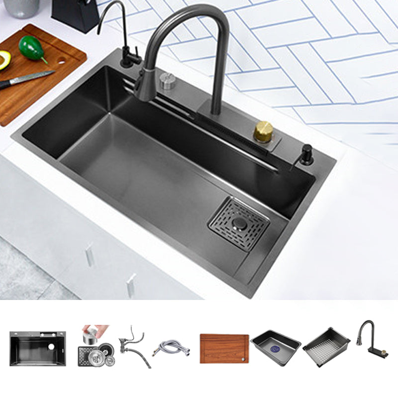 Contemporary Kitchen Sink Stainless Steel Friction Resistant Kitchen Sink with Faucet 30"L x 18"W x 8"H Sink with Faucet Pull Out Faucet Clearhalo 'Home Improvement' 'home_improvement' 'home_improvement_kitchen_sinks' 'Kitchen Remodel & Kitchen Fixtures' 'Kitchen Sinks & Faucet Components' 'Kitchen Sinks' 'kitchen_sinks' 6239238