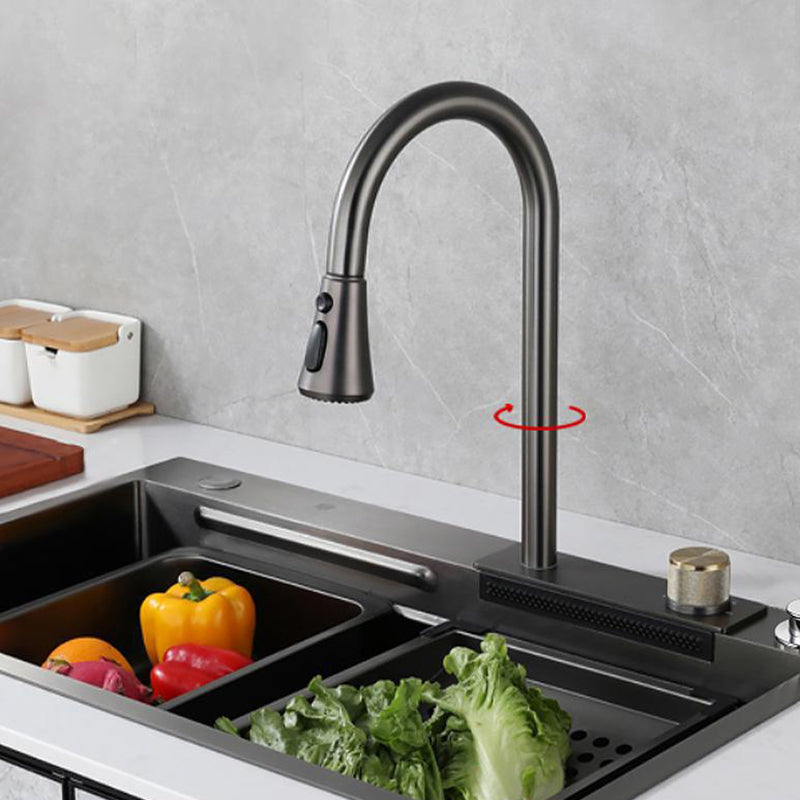 Contemporary Kitchen Sink Stainless Steel Friction Resistant Kitchen Sink with Faucet Clearhalo 'Home Improvement' 'home_improvement' 'home_improvement_kitchen_sinks' 'Kitchen Remodel & Kitchen Fixtures' 'Kitchen Sinks & Faucet Components' 'Kitchen Sinks' 'kitchen_sinks' 6239239