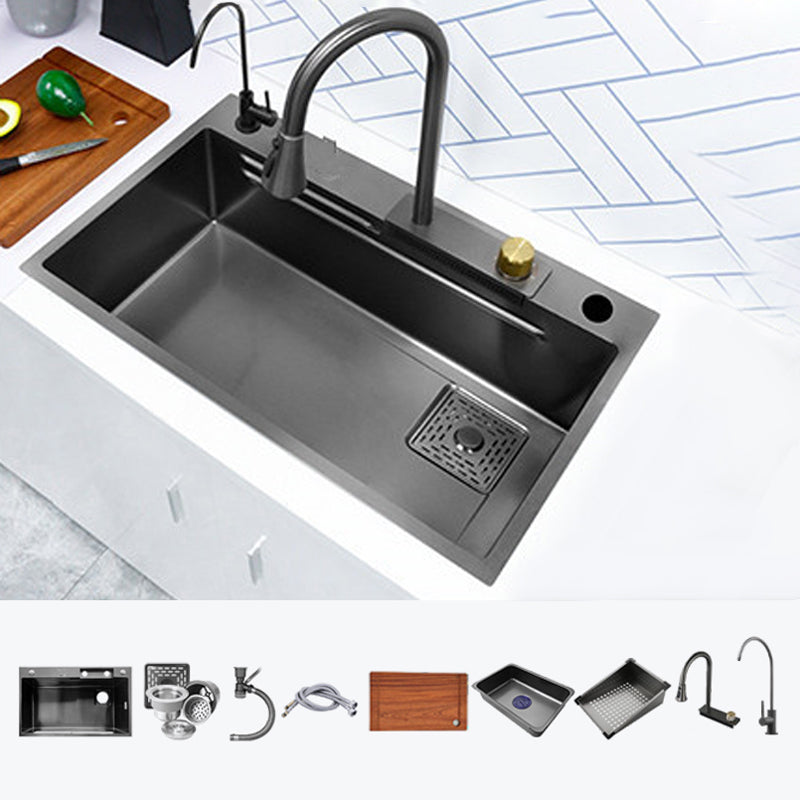 Contemporary Kitchen Sink Stainless Steel Friction Resistant Kitchen Sink with Faucet 27"L x 18"W x 8"H Sink with Faucet Faucet with Water Filtration Clearhalo 'Home Improvement' 'home_improvement' 'home_improvement_kitchen_sinks' 'Kitchen Remodel & Kitchen Fixtures' 'Kitchen Sinks & Faucet Components' 'Kitchen Sinks' 'kitchen_sinks' 6239240