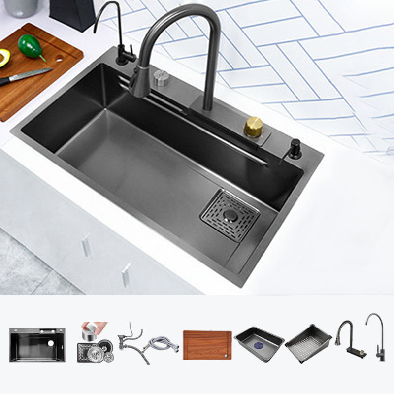 Contemporary Kitchen Sink Stainless Steel Friction Resistant Kitchen Sink with Faucet 30"L x 18"W x 8"H Sink with Faucet Faucet with Water Filtration Clearhalo 'Home Improvement' 'home_improvement' 'home_improvement_kitchen_sinks' 'Kitchen Remodel & Kitchen Fixtures' 'Kitchen Sinks & Faucet Components' 'Kitchen Sinks' 'kitchen_sinks' 6239242
