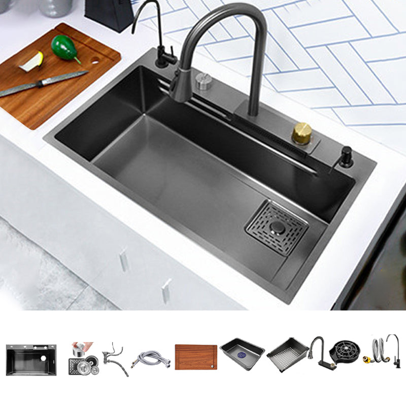 Contemporary Kitchen Sink Stainless Steel Friction Resistant Kitchen Sink with Faucet 30"L x 18"W x 8"H Sink with Faucet Cup Washer Clearhalo 'Home Improvement' 'home_improvement' 'home_improvement_kitchen_sinks' 'Kitchen Remodel & Kitchen Fixtures' 'Kitchen Sinks & Faucet Components' 'Kitchen Sinks' 'kitchen_sinks' 6239246