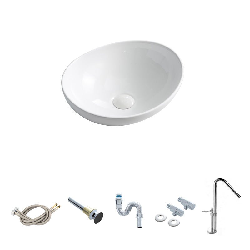 Contemporary Bathroom Sink Pop-Up Drain Porcelain Oval-Shape Vessel Lavatory Sink 16.1"L x 13"W x 5.7"H White Sink with Faucet Clearhalo 'Bathroom Remodel & Bathroom Fixtures' 'Bathroom Sinks & Faucet Components' 'Bathroom Sinks' 'bathroom_sink' 'Home Improvement' 'home_improvement' 'home_improvement_bathroom_sink' 6239277