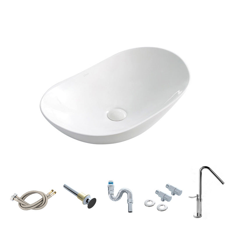 Contemporary Bathroom Sink Pop-Up Drain Porcelain Oval-Shape Vessel Lavatory Sink 24"L x 14.6"W x 6.3"H White Sink with Faucet Clearhalo 'Bathroom Remodel & Bathroom Fixtures' 'Bathroom Sinks & Faucet Components' 'Bathroom Sinks' 'bathroom_sink' 'Home Improvement' 'home_improvement' 'home_improvement_bathroom_sink' 6239286