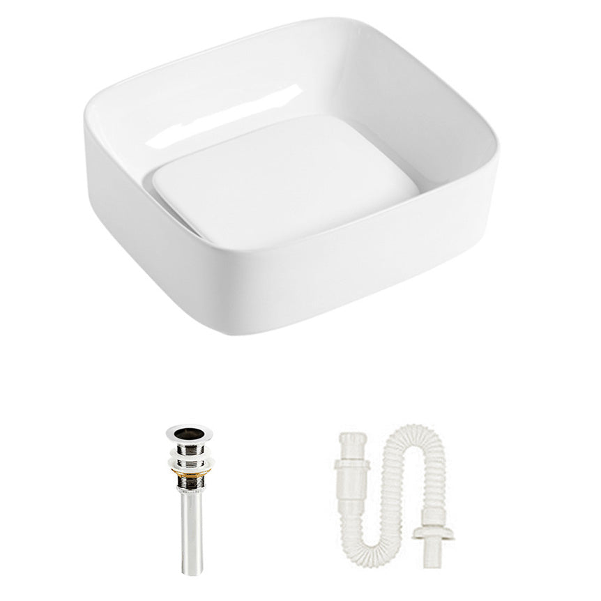 Modern Bathroom Sink Pop-Up Drain Porcelain Solid Color Sink (Faucet Not Included) 16.9"L x 15"W x 5.9"H White Single Basin without Water Storage Clearhalo 'Bathroom Remodel & Bathroom Fixtures' 'Bathroom Sinks & Faucet Components' 'Bathroom Sinks' 'bathroom_sink' 'Home Improvement' 'home_improvement' 'home_improvement_bathroom_sink' 6239292