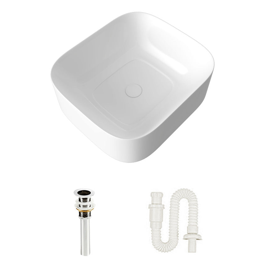 Modern Bathroom Sink Pop-Up Drain Porcelain Solid Color Sink (Faucet Not Included) 16.9"L x 15"W x 5.9"H White Single Basin With Water Storage Clearhalo 'Bathroom Remodel & Bathroom Fixtures' 'Bathroom Sinks & Faucet Components' 'Bathroom Sinks' 'bathroom_sink' 'Home Improvement' 'home_improvement' 'home_improvement_bathroom_sink' 6239293