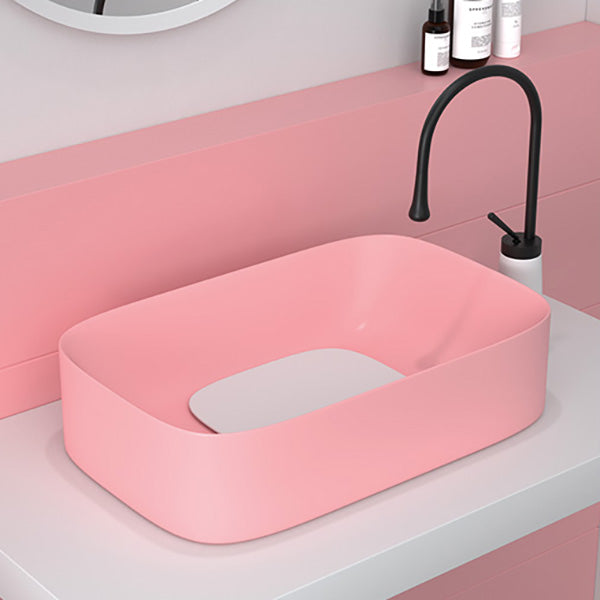 Modern Bathroom Sink Pop-Up Drain Porcelain Solid Color Sink (Faucet Not Included) 23.6"L x 15"W x 5.9"H Pink Single Basin without Water Storage Clearhalo 'Bathroom Remodel & Bathroom Fixtures' 'Bathroom Sinks & Faucet Components' 'Bathroom Sinks' 'bathroom_sink' 'Home Improvement' 'home_improvement' 'home_improvement_bathroom_sink' 6239296