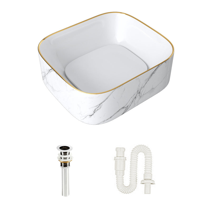 Modern Bathroom Sink Pop-Up Drain Porcelain Solid Color Sink (Faucet Not Included) 16.9"L x 15"W x 5.9"H White/ Gold Single Basin without Water Storage Clearhalo 'Bathroom Remodel & Bathroom Fixtures' 'Bathroom Sinks & Faucet Components' 'Bathroom Sinks' 'bathroom_sink' 'Home Improvement' 'home_improvement' 'home_improvement_bathroom_sink' 6239299