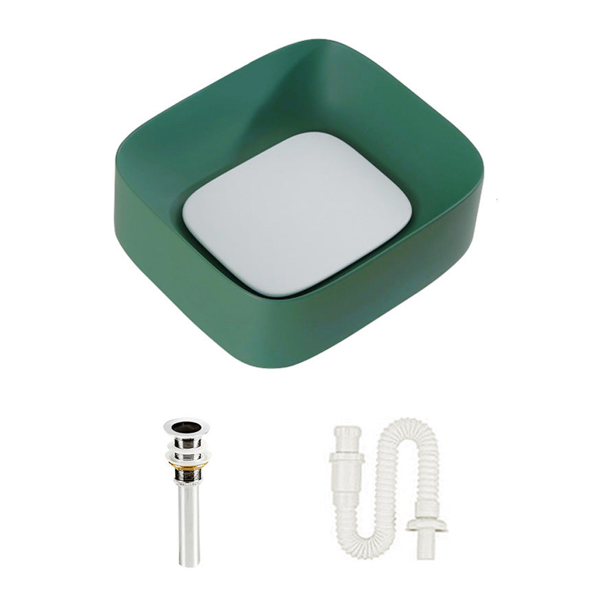 Modern Bathroom Sink Pop-Up Drain Porcelain Solid Color Sink (Faucet Not Included) 16.9"L x 15"W x 5.9"H Green Single Basin without Water Storage Clearhalo 'Bathroom Remodel & Bathroom Fixtures' 'Bathroom Sinks & Faucet Components' 'Bathroom Sinks' 'bathroom_sink' 'Home Improvement' 'home_improvement' 'home_improvement_bathroom_sink' 6239303