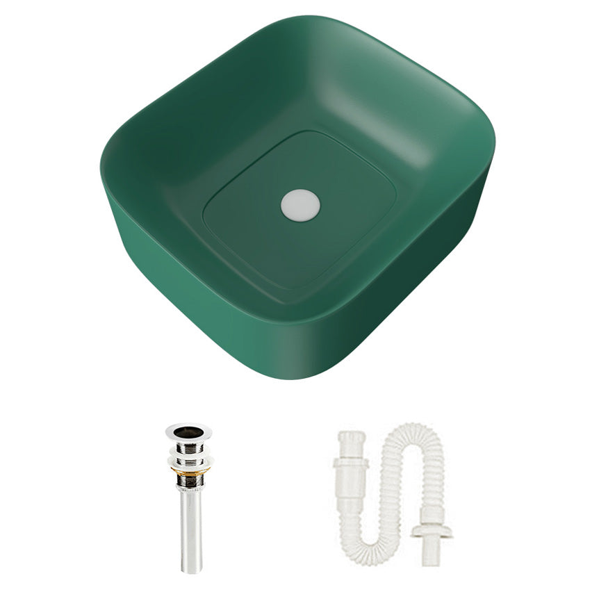 Modern Bathroom Sink Pop-Up Drain Porcelain Solid Color Sink (Faucet Not Included) 16.9"L x 15"W x 5.9"H Green Single Basin With Water Storage Clearhalo 'Bathroom Remodel & Bathroom Fixtures' 'Bathroom Sinks & Faucet Components' 'Bathroom Sinks' 'bathroom_sink' 'Home Improvement' 'home_improvement' 'home_improvement_bathroom_sink' 6239306
