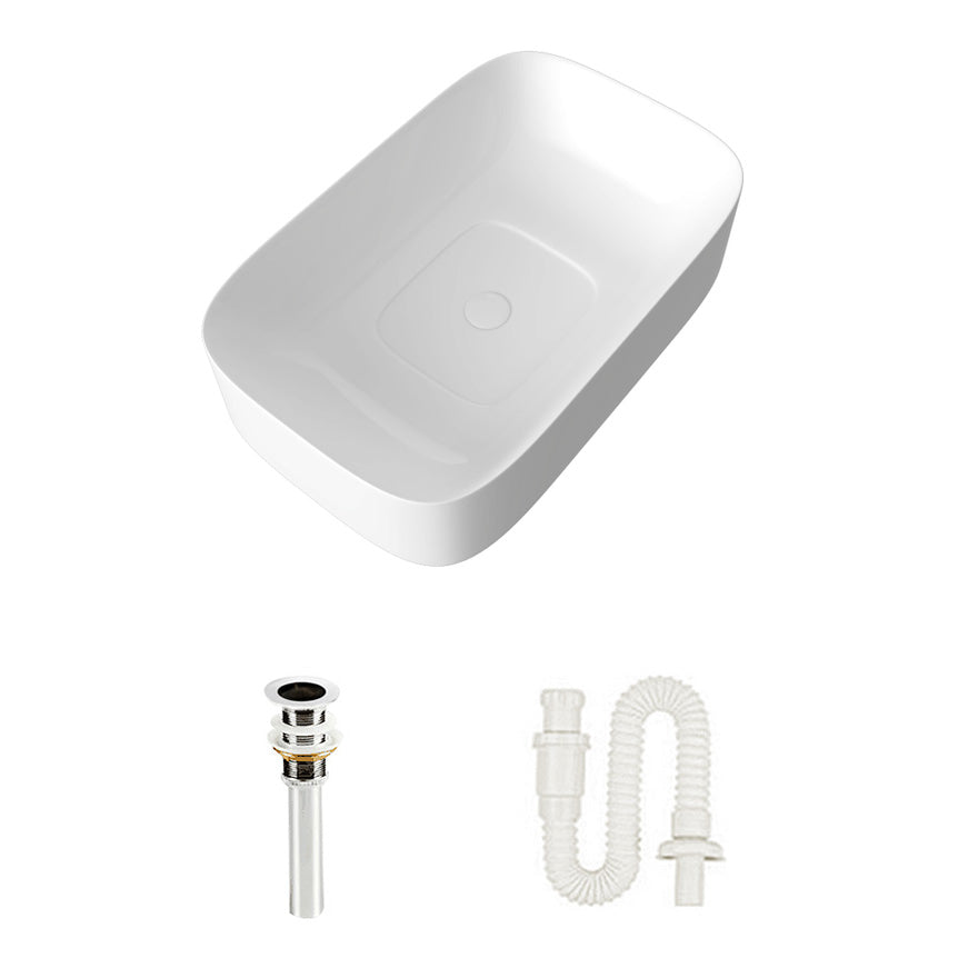 Modern Bathroom Sink Pop-Up Drain Porcelain Solid Color Sink (Faucet Not Included) 23.6"L x 15"W x 5.9"H White Single Basin With Water Storage Clearhalo 'Bathroom Remodel & Bathroom Fixtures' 'Bathroom Sinks & Faucet Components' 'Bathroom Sinks' 'bathroom_sink' 'Home Improvement' 'home_improvement' 'home_improvement_bathroom_sink' 6239307