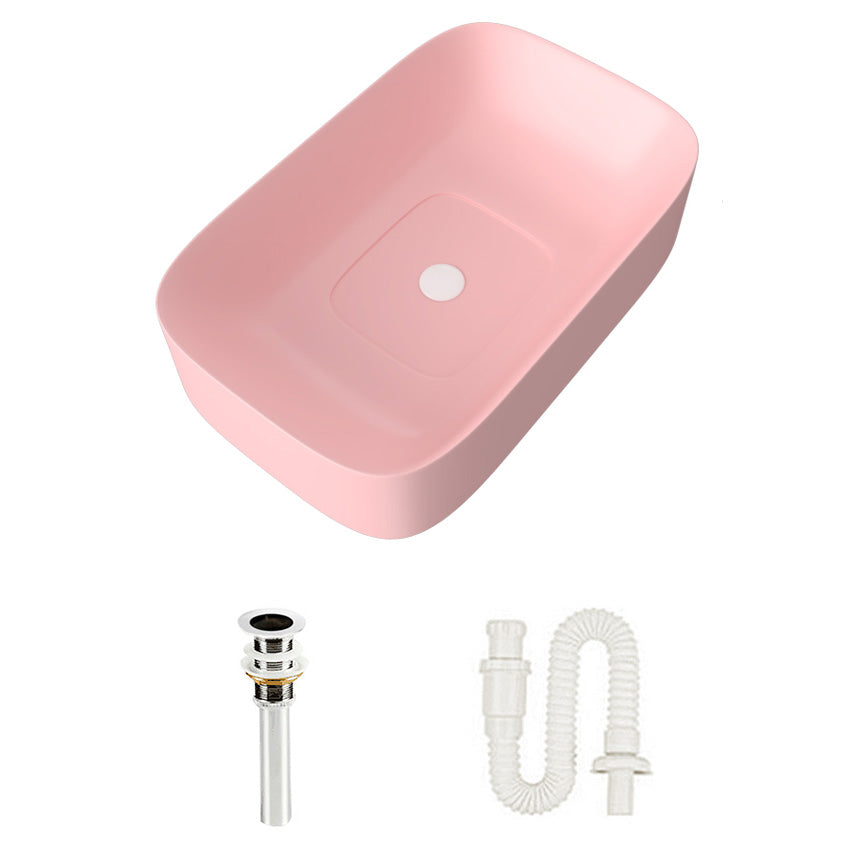 Modern Bathroom Sink Pop-Up Drain Porcelain Solid Color Sink (Faucet Not Included) 23.6"L x 15"W x 5.9"H Pink Single Basin With Water Storage Clearhalo 'Bathroom Remodel & Bathroom Fixtures' 'Bathroom Sinks & Faucet Components' 'Bathroom Sinks' 'bathroom_sink' 'Home Improvement' 'home_improvement' 'home_improvement_bathroom_sink' 6239308
