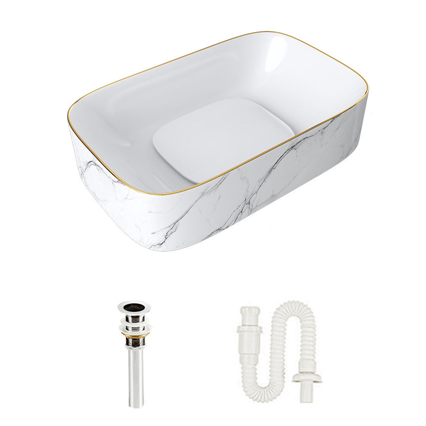 Modern Bathroom Sink Pop-Up Drain Porcelain Solid Color Sink (Faucet Not Included) 23.6"L x 15"W x 5.9"H White/ Gold Single Basin without Water Storage Clearhalo 'Bathroom Remodel & Bathroom Fixtures' 'Bathroom Sinks & Faucet Components' 'Bathroom Sinks' 'bathroom_sink' 'Home Improvement' 'home_improvement' 'home_improvement_bathroom_sink' 6239309