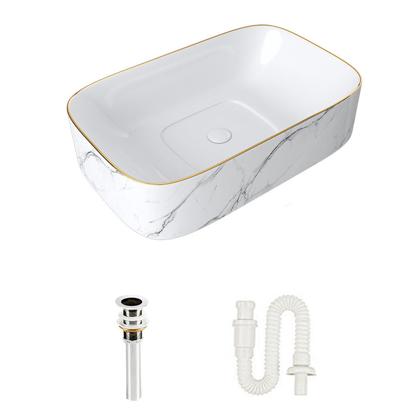 Modern Bathroom Sink Pop-Up Drain Porcelain Solid Color Sink (Faucet Not Included) 23.6"L x 15"W x 5.9"H White Gold Single Basin With Water Storage Clearhalo 'Bathroom Remodel & Bathroom Fixtures' 'Bathroom Sinks & Faucet Components' 'Bathroom Sinks' 'bathroom_sink' 'Home Improvement' 'home_improvement' 'home_improvement_bathroom_sink' 6239310