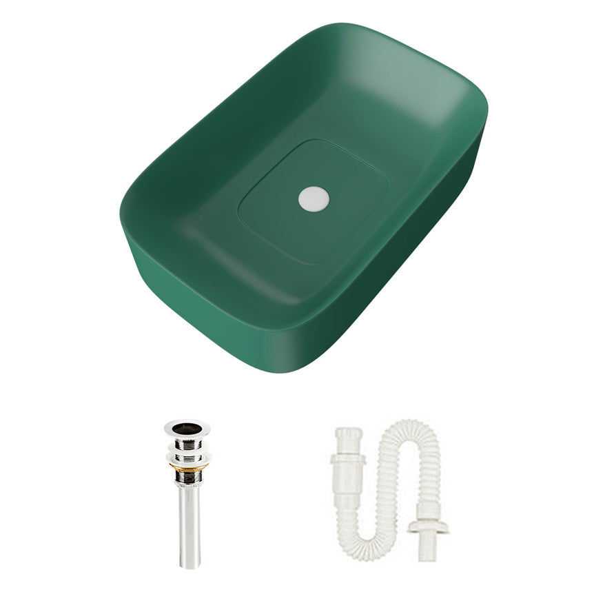 Modern Bathroom Sink Pop-Up Drain Porcelain Solid Color Sink (Faucet Not Included) 23.6"L x 15"W x 5.9"H Green Single Basin With Water Storage Clearhalo 'Bathroom Remodel & Bathroom Fixtures' 'Bathroom Sinks & Faucet Components' 'Bathroom Sinks' 'bathroom_sink' 'Home Improvement' 'home_improvement' 'home_improvement_bathroom_sink' 6239311