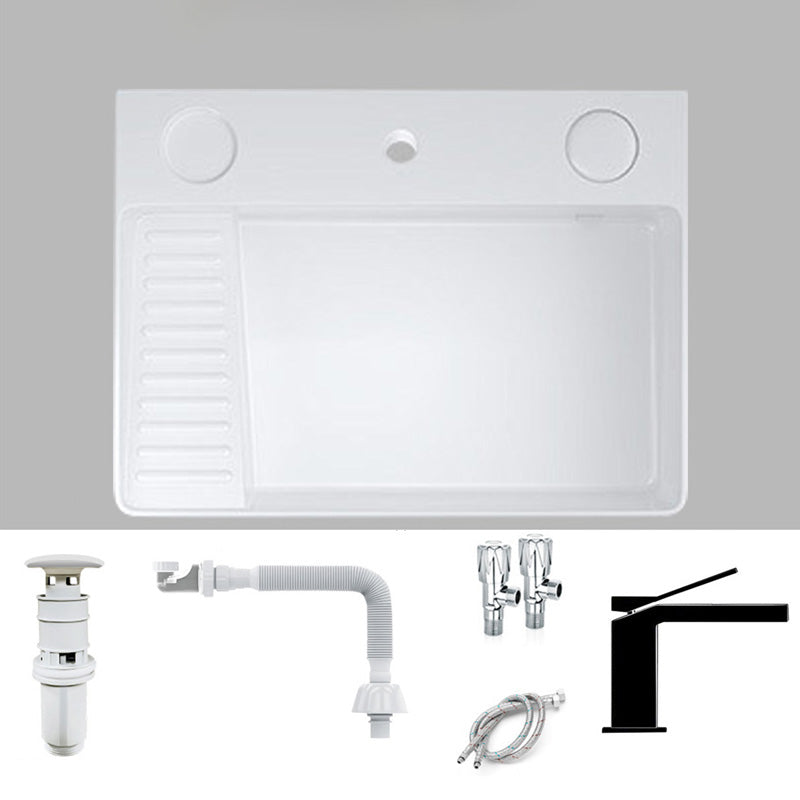 Modern Bathroom Sink Pop-Up Drain Porcelain Solid Color Rectangular Vessel White Washboard Included Sink with Faucet Clearhalo 'Bathroom Remodel & Bathroom Fixtures' 'Bathroom Sinks & Faucet Components' 'Bathroom Sinks' 'bathroom_sink' 'Home Improvement' 'home_improvement' 'home_improvement_bathroom_sink' 6239323