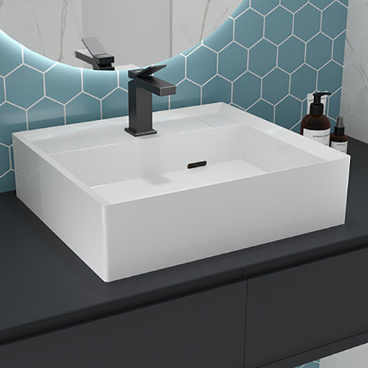 Modern Bathroom Sink Pop-Up Drain Porcelain Solid Color Rectangular Vessel Clearhalo 'Bathroom Remodel & Bathroom Fixtures' 'Bathroom Sinks & Faucet Components' 'Bathroom Sinks' 'bathroom_sink' 'Home Improvement' 'home_improvement' 'home_improvement_bathroom_sink' 6239337