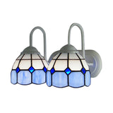 Grid Patterned Wall Light Fixture Baroque Blue/Orange Glass 2 Heads White Sconce Lighting Clearhalo 'Industrial' 'Middle century wall lights' 'Tiffany wall lights' 'Tiffany' 'Wall Lamps & Sconces' 'Wall Lights' Lighting' 62407