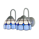 Grid Patterned Wall Light Fixture Baroque Blue/Orange Glass 2 Heads White Sconce Lighting Clearhalo 'Industrial' 'Middle century wall lights' 'Tiffany wall lights' 'Tiffany' 'Wall Lamps & Sconces' 'Wall Lights' Lighting' 62407