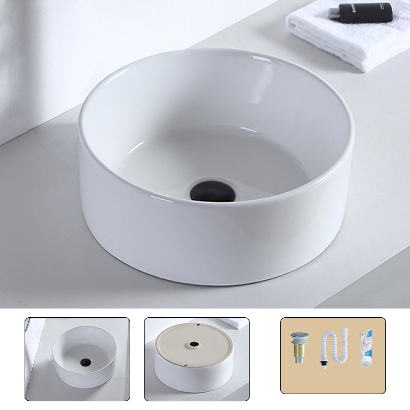 Contemporary Bathroom Sink Porcelain Pop-Up Drain Rectangular Vessel 15.7"L x 15.7"W x 5.9"H Clearhalo 'Bathroom Remodel & Bathroom Fixtures' 'Bathroom Sinks & Faucet Components' 'Bathroom Sinks' 'bathroom_sink' 'Home Improvement' 'home_improvement' 'home_improvement_bathroom_sink' 6241316
