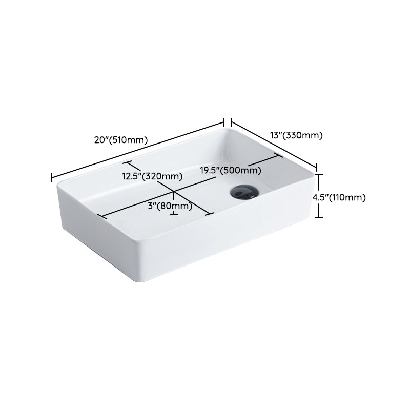 Contemporary Bathroom Sink Porcelain Pop-Up Drain Rectangular Vessel Clearhalo 'Bathroom Remodel & Bathroom Fixtures' 'Bathroom Sinks & Faucet Components' 'Bathroom Sinks' 'bathroom_sink' 'Home Improvement' 'home_improvement' 'home_improvement_bathroom_sink' 6241319