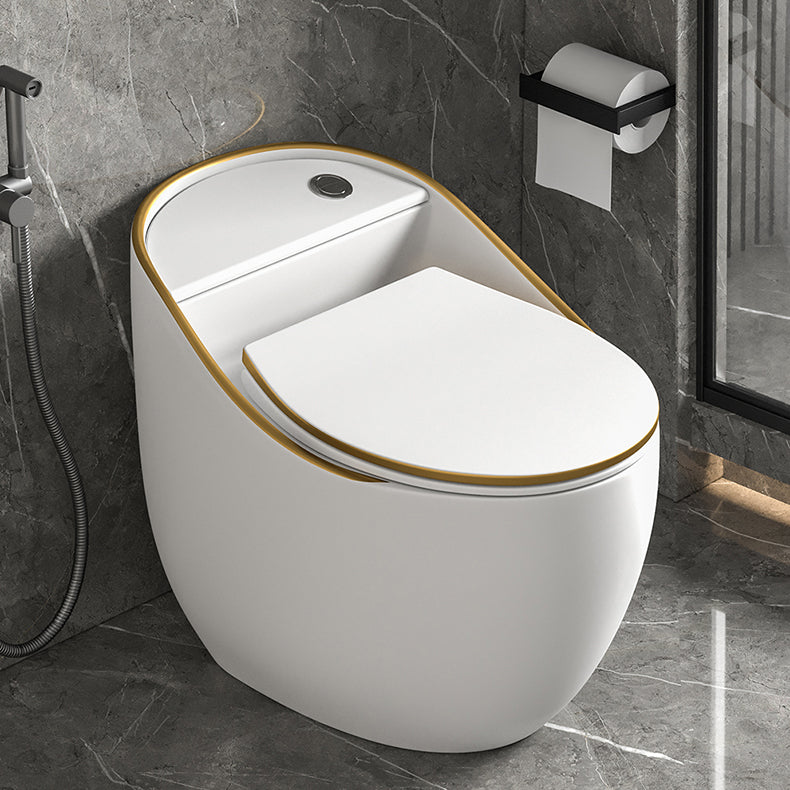 Modern Siphon Jet Toilet Bowl Round Flush Toilet with Seat for Bathroom White/ Gold 12" Clearhalo 'Bathroom Remodel & Bathroom Fixtures' 'Home Improvement' 'home_improvement' 'home_improvement_toilets' 'Toilets & Bidets' 'Toilets' 6242245