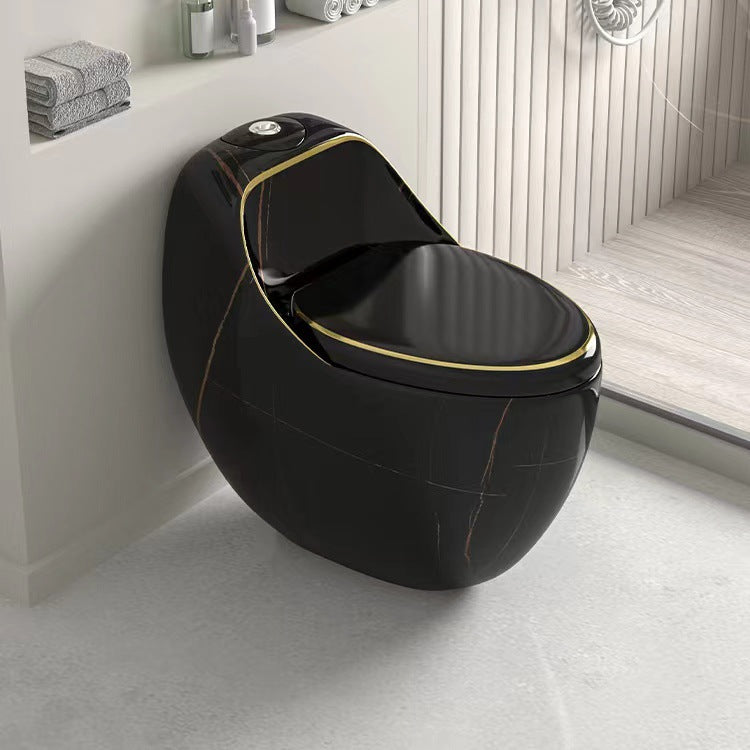 Siphon Jet Toilet Bowl Floor Mounted All-In-One Urine Toilet Black Gold Clearhalo 'Bathroom Remodel & Bathroom Fixtures' 'Home Improvement' 'home_improvement' 'home_improvement_toilets' 'Toilets & Bidets' 'Toilets' 6242292